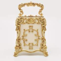 Dolce & Gabbana Gold Acrylic and Leather Baroque Dolce Box Top Handle Bag