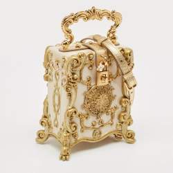 Dolce & Gabbana Gold Acrylic and Leather Baroque Dolce Box Top Handle Bag