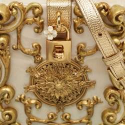 Dolce & Gabbana Gold Acrylic and Leather Baroque Dolce Box Top Handle Bag