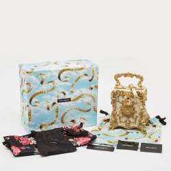 Dolce & Gabbana Gold Acrylic and Leather Baroque Dolce Box Top Handle Bag
