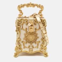 Dolce & Gabbana Gold Acrylic and Leather Baroque Dolce Box Top Handle Bag