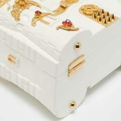 Dolce & Gabbana Gold/White Acrylic and Snakeskin Castle Dolce Box Top Handle Bag