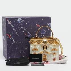 Dolce & Gabbana Gold/White Acrylic and Snakeskin Castle Dolce Box Top Handle Bag