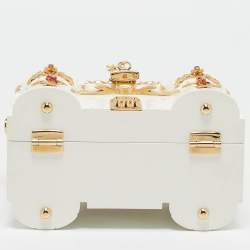 Dolce & Gabbana Gold/White Acrylic and Snakeskin Castle Dolce Box Top Handle Bag