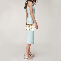 Dolce & Gabbana Gold/White Acrylic and Snakeskin Castle Dolce Box Top Handle Bag