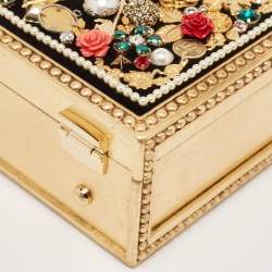 Dolce & Gabbana Gold/Black Acrylic and Fabric Embellished Dolce Box Top Handle Bag