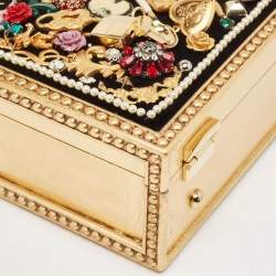 Dolce & Gabbana Gold/Black Acrylic and Fabric Embellished Dolce Box Top Handle Bag