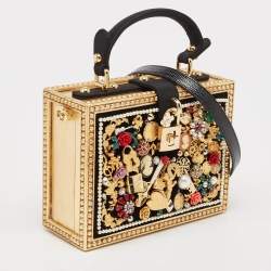 Dolce & Gabbana Gold/Black Acrylic and Fabric Embellished Dolce Box Top Handle Bag