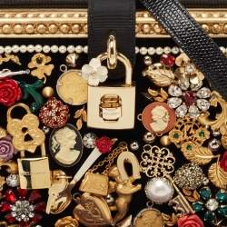 Dolce & Gabbana Gold/Black Acrylic and Fabric Embellished Dolce Box Top Handle Bag