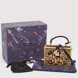 Dolce & Gabbana Gold/Black Acrylic and Fabric Embellished Dolce Box Top Handle Bag