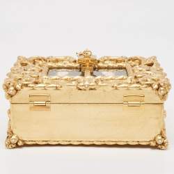 Dolce & Gabbana Gold Acrylic and Leather Regine Dolce Box Top Handle Bag