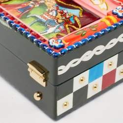 Dolce & Gabbana Multicolor Wood and Lizard Embossed Leather Teatro Lei Pupi Dolce Dolce Box Bag