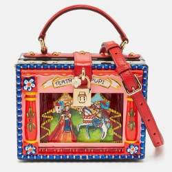 Dolce & Gabbana Multicolor Wood and Lizard Embossed Leather Teatro Lei Pupi Dolce Dolce Box Bag