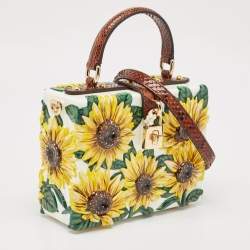 Dolce & Gabbana Yellow/Brown Acrylic and Python Trim Sunflower Dolce Box Bag