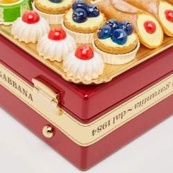 Pre Owned Dolce & Gabbana Red/Gold Acrylic and Patent Leather Dessert Embellished Dolce Box Bag