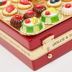 Pre Owned Dolce & Gabbana Red/Gold Acrylic and Patent Leather Dessert Embellished Dolce Box Bag