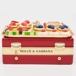 Pre Owned Dolce & Gabbana Red/Gold Acrylic and Patent Leather Dessert Embellished Dolce Box Bag