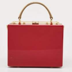 Pre Owned Dolce & Gabbana Red/Gold Acrylic and Patent Leather Dessert Embellished Dolce Box Bag