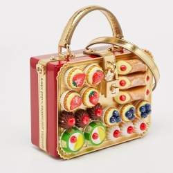Pre Owned Dolce & Gabbana Red/Gold Acrylic and Patent Leather Dessert Embellished Dolce Box Bag