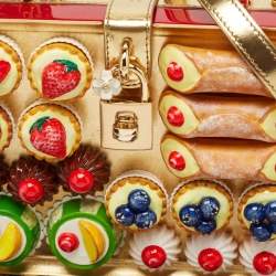 Pre Owned Dolce & Gabbana Red/Gold Acrylic and Patent Leather Dessert Embellished Dolce Box Bag