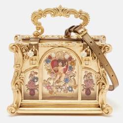 Dolce & Gabbana Gold Wood Angel Cherub Box Top Handle Bag