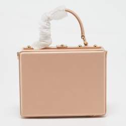 Dolce & Gabbana Beige Satin and Leather Crystal Embellished Rosaria Box Top Handle Bag