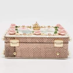 Pre Owned Dolce & Gabbana Pink Acrylic and Snakeskin Embellished Mother of Pearl Dolce Box Bag
