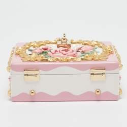 Dolce & Gabbana Pink/Gold Roses Baroque Acrylic Dolce Box Top Handle Bag