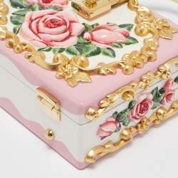 Dolce & Gabbana Pink/Gold Roses Baroque Acrylic Dolce Box Top Handle Bag