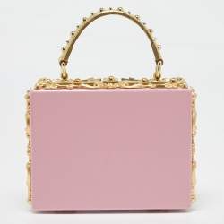 Dolce & Gabbana Pink/Gold Roses Baroque Acrylic Dolce Box Top Handle Bag