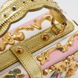 Dolce & Gabbana Pink/Gold Roses Baroque Acrylic Dolce Box Top Handle Bag