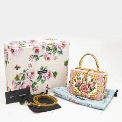 Dolce & Gabbana Pink/Gold Roses Baroque Acrylic Dolce Box Top Handle Bag