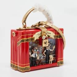 Dolce & Gabbana Red/Gold Acrylic and Leather Fashion House Dolce Box Top Handle Bag