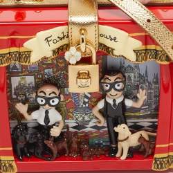 Dolce & Gabbana Red/Gold Acrylic and Leather Fashion House Dolce Box Top Handle Bag