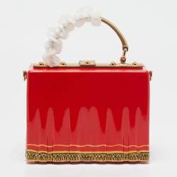 Dolce & Gabbana Red/Gold Acrylic and Leather Fashion House Dolce Box Top Handle Bag