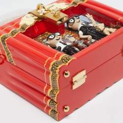 Dolce & Gabbana Red/Gold Acrylic and Leather Fashion House Dolce Box Top Handle Bag