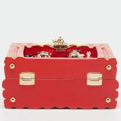 Dolce & Gabbana Red/Gold Acrylic and Leather Fashion House Dolce Box Top Handle Bag