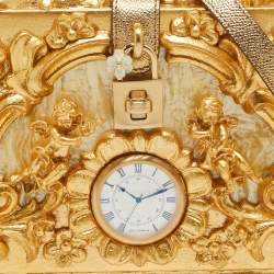 Dolce & Gabbana Gold Barocco Wood Clock Dolce Box Top Handle Bag