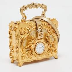 Dolce & Gabbana Gold Barocco Wood Clock Dolce Box Top Handle Bag
