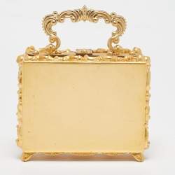 Dolce & Gabbana Gold Barocco Wood Clock Dolce Box Top Handle Bag