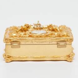 Dolce & Gabbana Gold Barocco Wood Clock Dolce Box Top Handle Bag