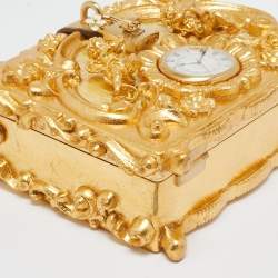 Dolce & Gabbana Gold Barocco Wood Clock Dolce Box Top Handle Bag