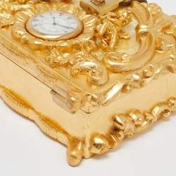 Dolce & Gabbana Gold Barocco Wood Clock Dolce Box Top Handle Bag