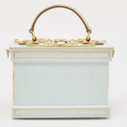 Dolce & Gabbana Gold Acrylic, Wood and Snakeskin Cinderella Dolce Box Top Handle Bag