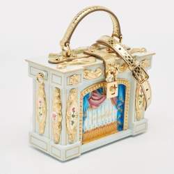 Dolce & Gabbana Gold Acrylic, Wood and Snakeskin Cinderella Dolce Box Top Handle Bag