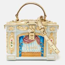 Dolce & Gabbana Gold Acrylic, Wood and Snakeskin Cinderella Dolce Box Top Handle Bag