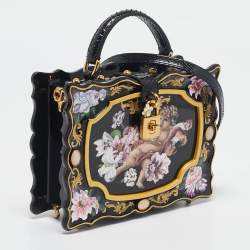 Dolce & Gabbana Black Rose and Cherub Painted Wood Dolce Box Top Handle Bag