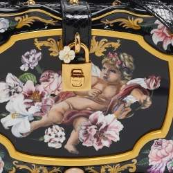 Dolce & Gabbana Black Rose and Cherub Painted Wood Dolce Box Top Handle Bag