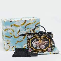 Dolce & Gabbana Black Rose and Cherub Painted Wood Dolce Box Top Handle Bag