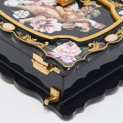 Dolce & Gabbana Black Rose and Cherub Painted Wood Dolce Box Top Handle Bag